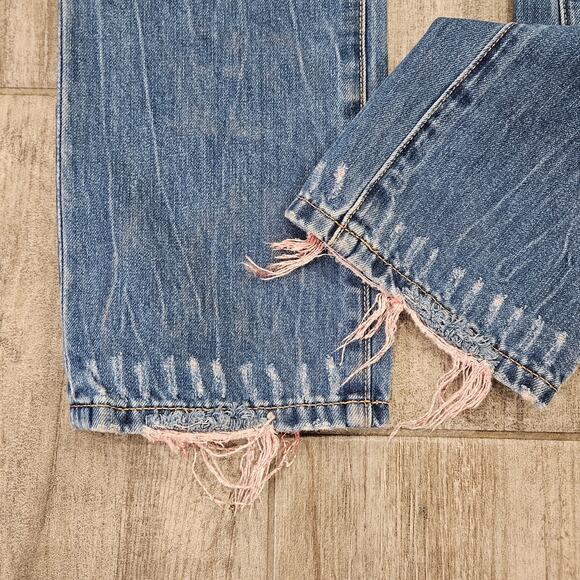 Pilcro Jeans Womens Size 28 Slim Boyfriend Distressed Pink Frayed Ankle Crop - Picture 5 of 11